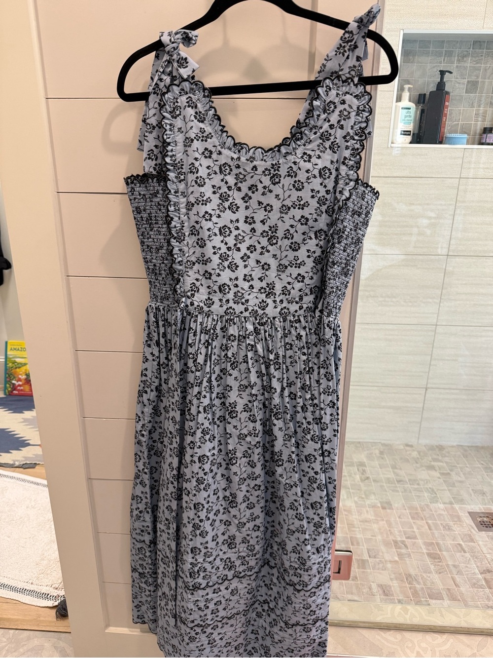 Loeffler Randall Light NWOT Blue Dress with Black Floral Print
